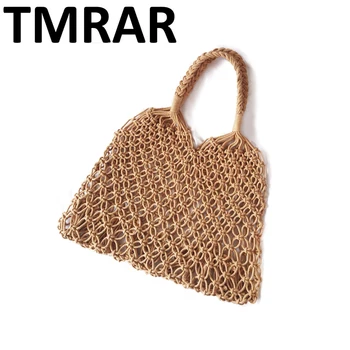 

2019 New classic hollow out bucket knitting bag popular lady cotton rope handbags women chic summer modern shopping bags qn414