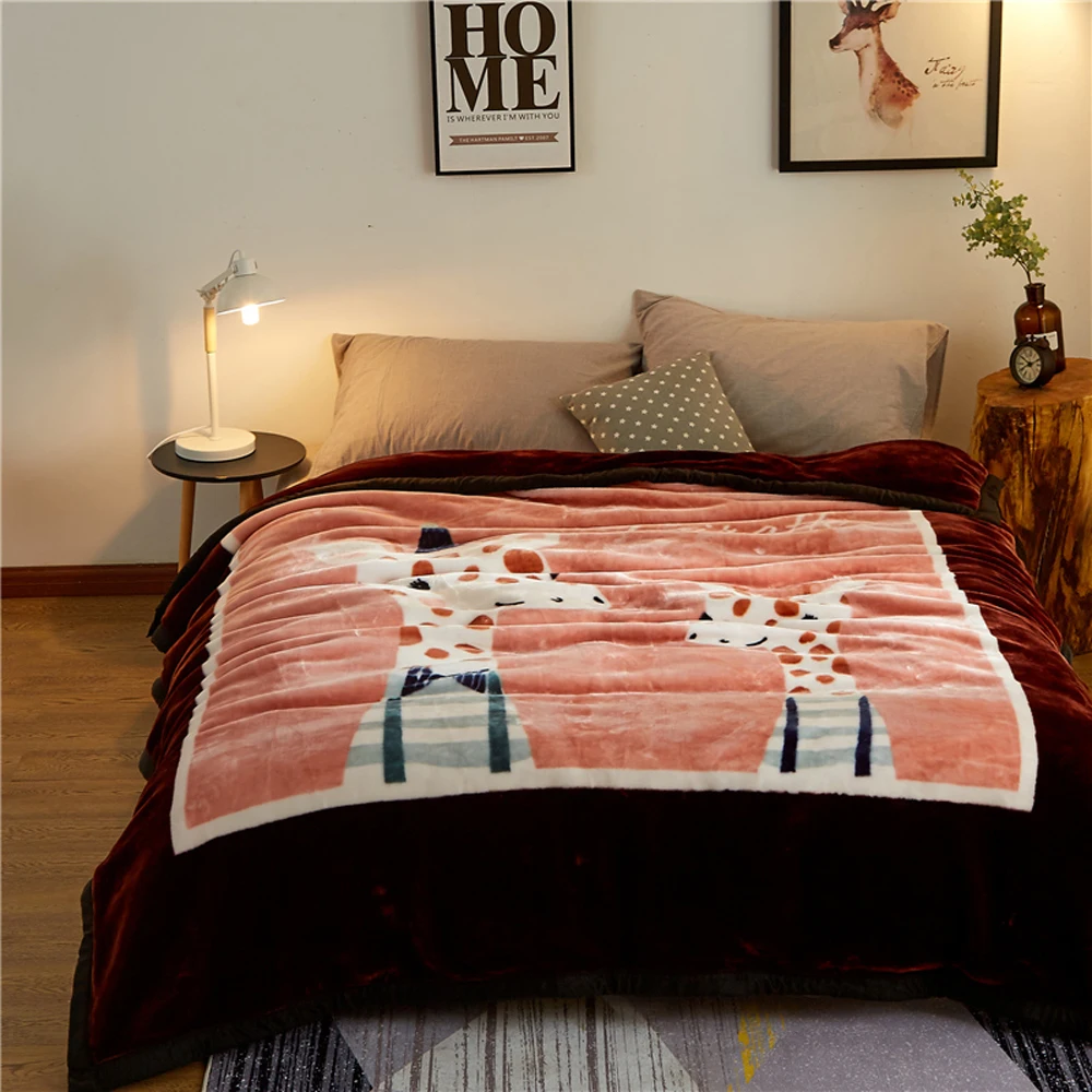 

2018 Wine Red Giraffe Animals Soft Winter Print Thick Blanket Little Throws Raschel Microfiber Plaids Bedsheet Polyester