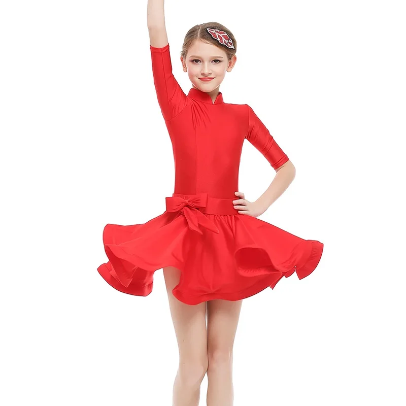 Зеленое платье для латинских танцев для девочек; танцевальный костюм; Детские платья для сальсы; платье для латиноамериканских танцев; детское платье для латинских танцев с бахромой для девочек - Цвет: red