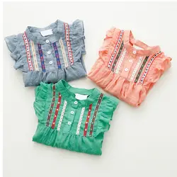 Топы с вышивкой для маленьких девочек футболки с рюшами футболки с длинными рукавами 1-6 лет