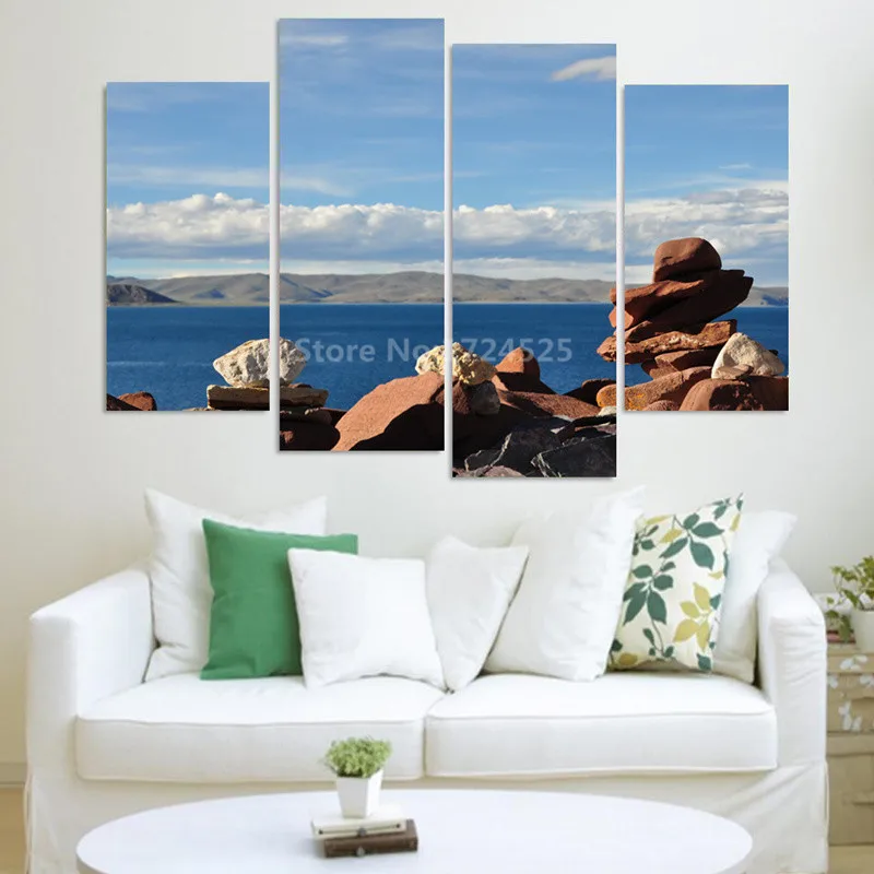 Hot-Sell-Modern-4-Pcs-HD-Home-Decoration-Wall-Art-Oil-Painting-Seaside-Landscape-Pictures-for
