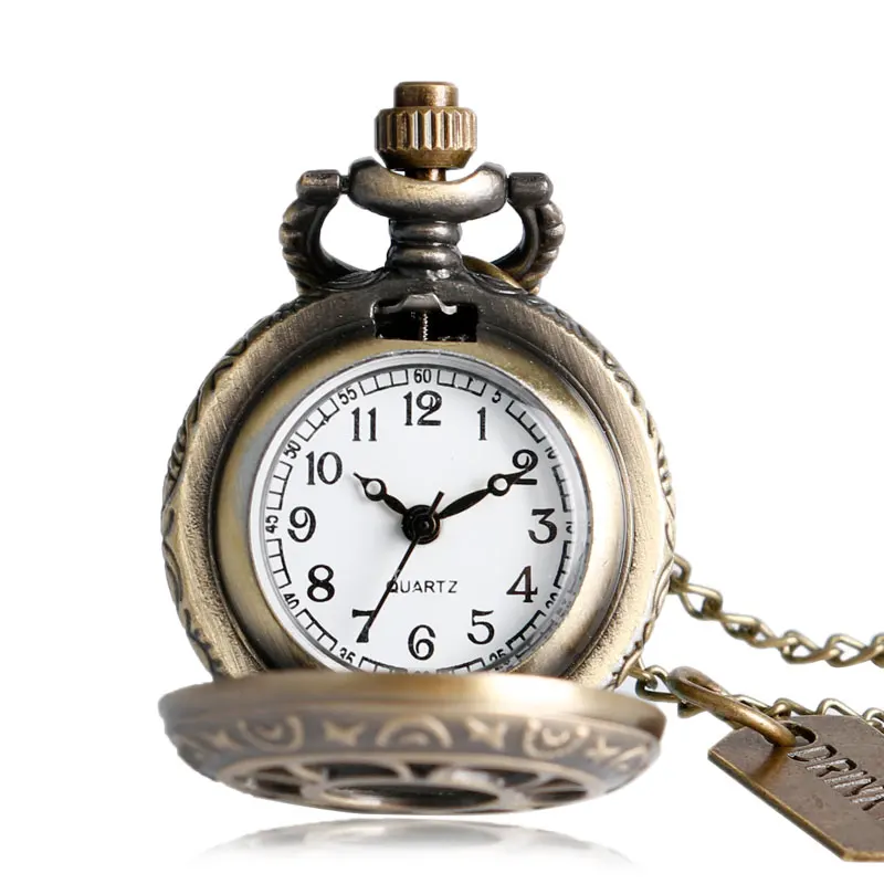 New Fashion Alice In Wonderland Rabbit Flower Hollow Drink Me And Rabbit Quartz Pocket Watches Pendant 2