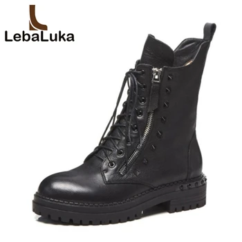 

Tuyoki Woman Half Short Boots Genuine Leather Ladies Shoes Winter Rivets Fashion Woman Shoes Zipper Footwear Size 34-42