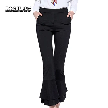 

JOGTUME Flare Pants Plus Size 2017 Autumn Winter Slim Black Bell Bottom Pants for Women Casual Cotton Flared Trousers 4xl 5xl