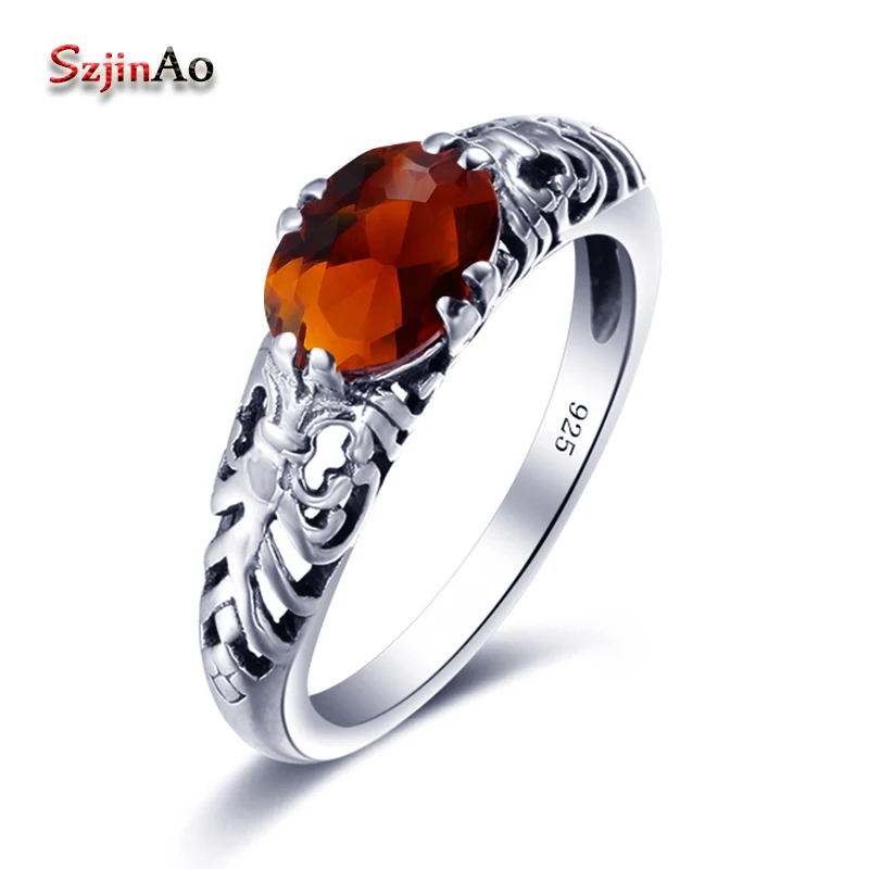Szjinao Rose Forma de la Venda de Boda 925 Anillos de Plata para mujeres Del Estilo de Bohemia Brown Rhinestone Retro Regalos Para El Nuevo año