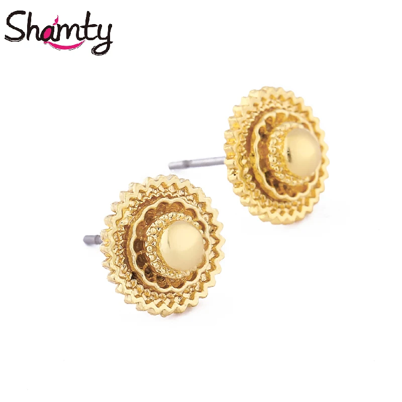

Shamty Earrings Jewelry Wholesale 6 Pairs 1CM Stud Earrings For Women Stainless Steel Ear Needle Lot Pure Gold Color Jewelry
