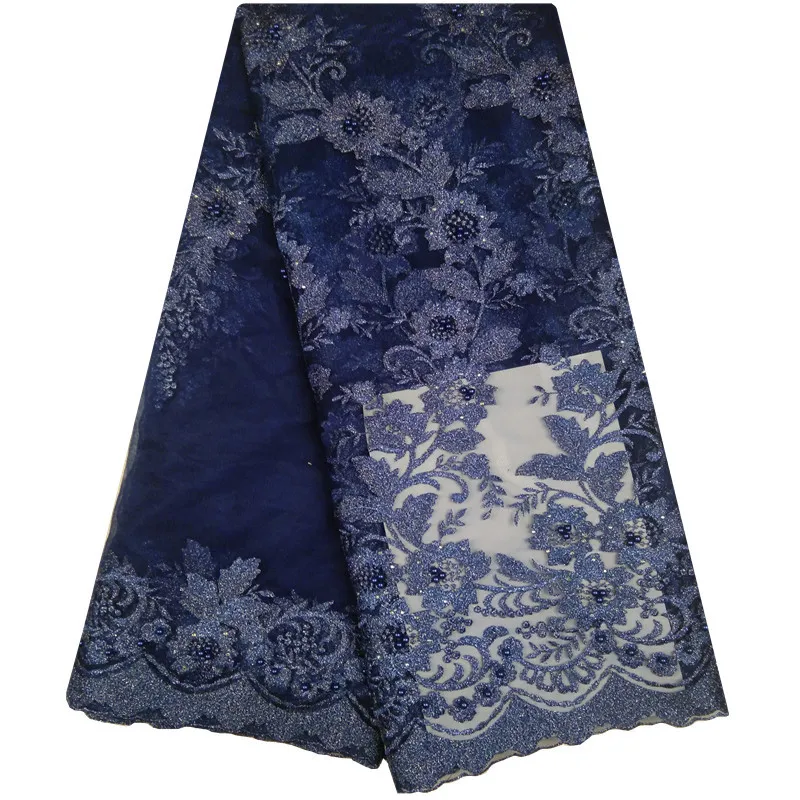 Tecido de Renda para a Mulher Escuro Azul Marinho Africano Rendas Tecidos Rosa Verde Cerceta Francês Alta Qualidade Lantejoulas George Nigeriana 1099