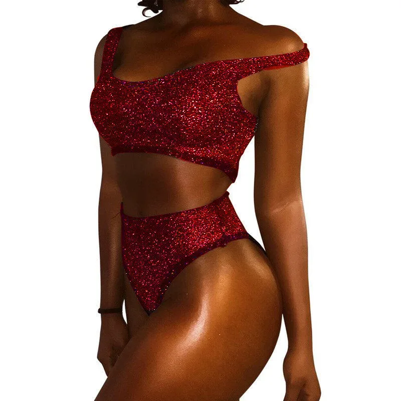 

2017 Women 2 Piece Beach Swimsuit Bling Swimwear Bathing Monokini Push Up Padded Bikinis Biqunis Trikini maillot de bain femme