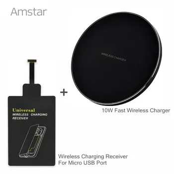

Amstar Fast Qi Wireless Charger 10W Slim Metal for Samsung S8 Note8 for iPhone X 8 + Wireless Charger Receive for Micro USB Port