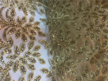 

YG-197 glued glitter tulle lace glued glitter print flower fabric for wedding dress or decoration the glitter fall out some