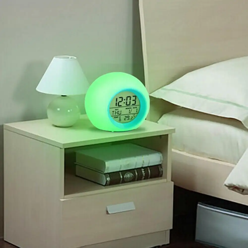 

Creative Round Colorful Alarm Clock Calendar Bed Ball Children's Alarm Clock Natural Sound Table Clock With Calendar Ball kids
