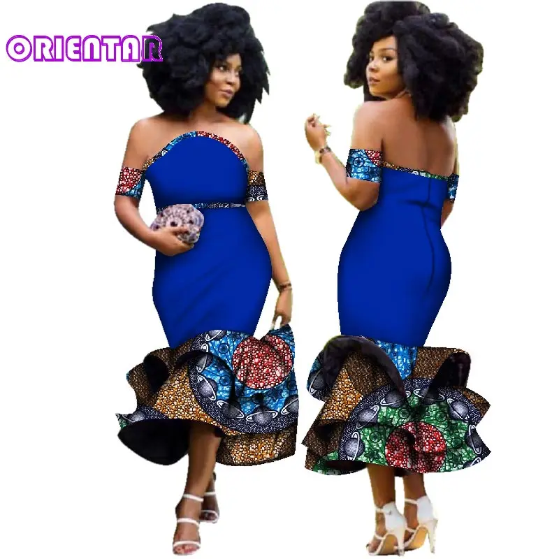 Fashion African Clothes for Women Strapless Fashion Ankara Dresses African Print Ruffle Mermaid Dress for Evening Party WY2923 african robe