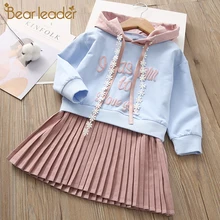 Bear leader/платье для девочек г. брендовый Детский костюм с принтом, платья-свитера с шапочкой, детская одежда платье для девочек для От 3 до 7 лет