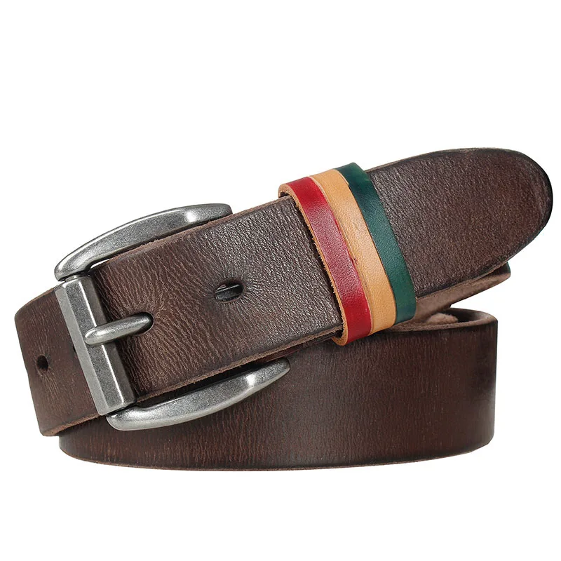 

new handmade genuine leather belt men buckle belts for men cow skin brown color jean strap