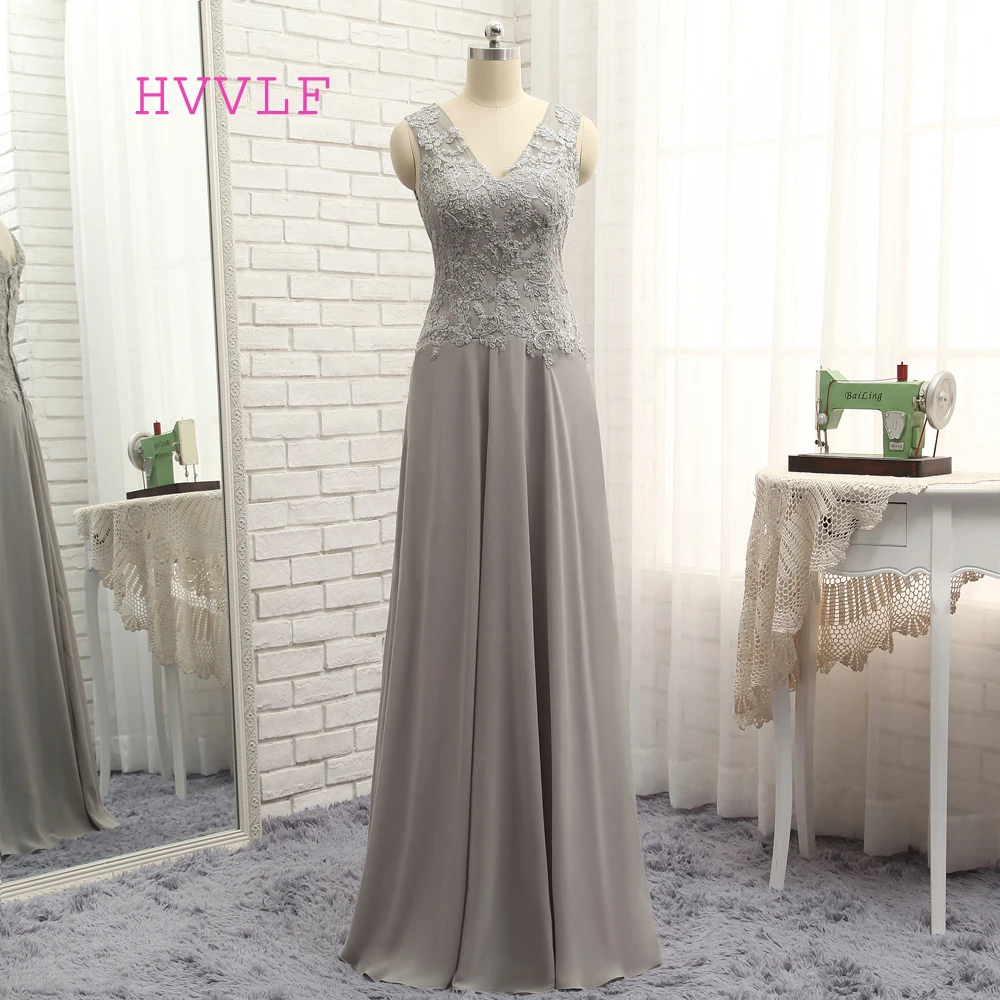 Plus Size Grijs 2019 Moeder Van De Bruid Jurken A-lijn V-hals Chiffon Lace Lange Wedding Party Dress Moeder Jurken Voor bruiloft Plus Size Grijs 2019 Moeder Van De Bruid Jurken A-lijn V-hals Chiffon Lace Lange Wedding Party Dress Moeder Jurken Voor bruiloft
