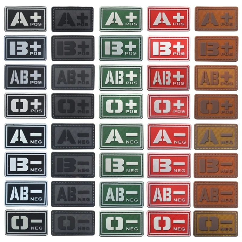 

DIY Appliques Rubber Patch Emblem Badge Glow in Dark Rubber Armband Bag Badge Blood Type Tactical Morale Patches For Clothes