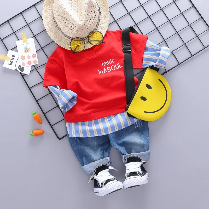 

2019 Autumn Baby Infant Clothing Suits Toddler Boys Clothes Sets Striped Letter T Shirt Pants Kids Children Costume Suit