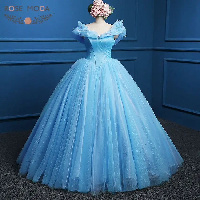 Rose Moda Blue Cinderella Prom Dress Movie Cosplay Costume Party Ball Gown Real Photo