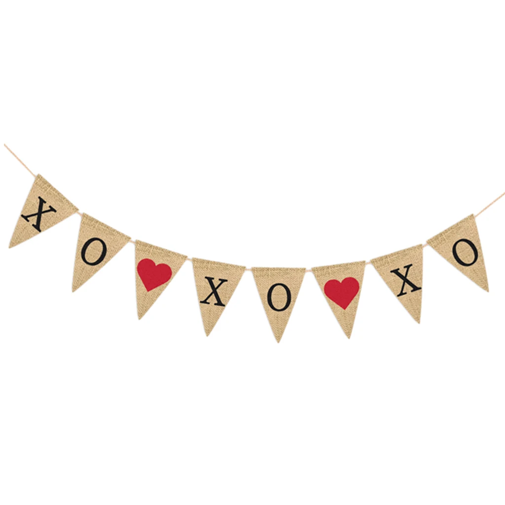 XO XO Burlap Pennant Bunting Banner Wedding Party Valentines Day Decoration