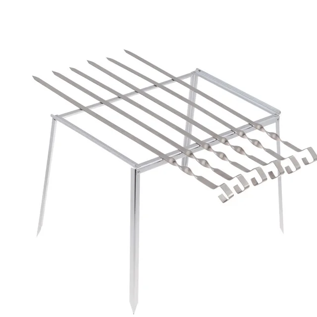 Rozsdamentes Acél Faszén Grill Állványkészlet 6Db Bbq Nyárs Hordozható Kültéri Piknik Kemping Rack Gsjz2002 - Image 2