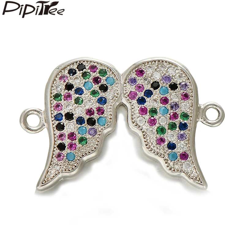 

Pipitree Delicate Full Micro Pave Multi Cubic Zircon Charm Beads Bracelet Connector DIY Angel Wings Charms for Jewelry Making