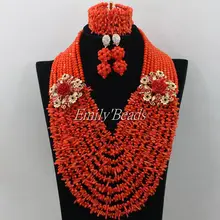 Naranja cristal se mezclan de Coral perlas joyería fija 2016 Beads boda africanos moda nigerianas joyería fija el envío gratis AMJ958