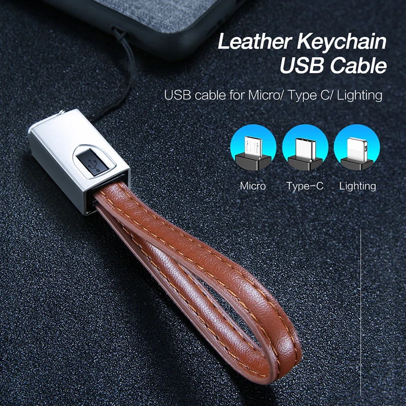 

USB key Cable Leather Mini Keychain Short USB Cables For iphone 7 X Fast Charging Cable usbc Type C Microusb Key Chain Data cord
