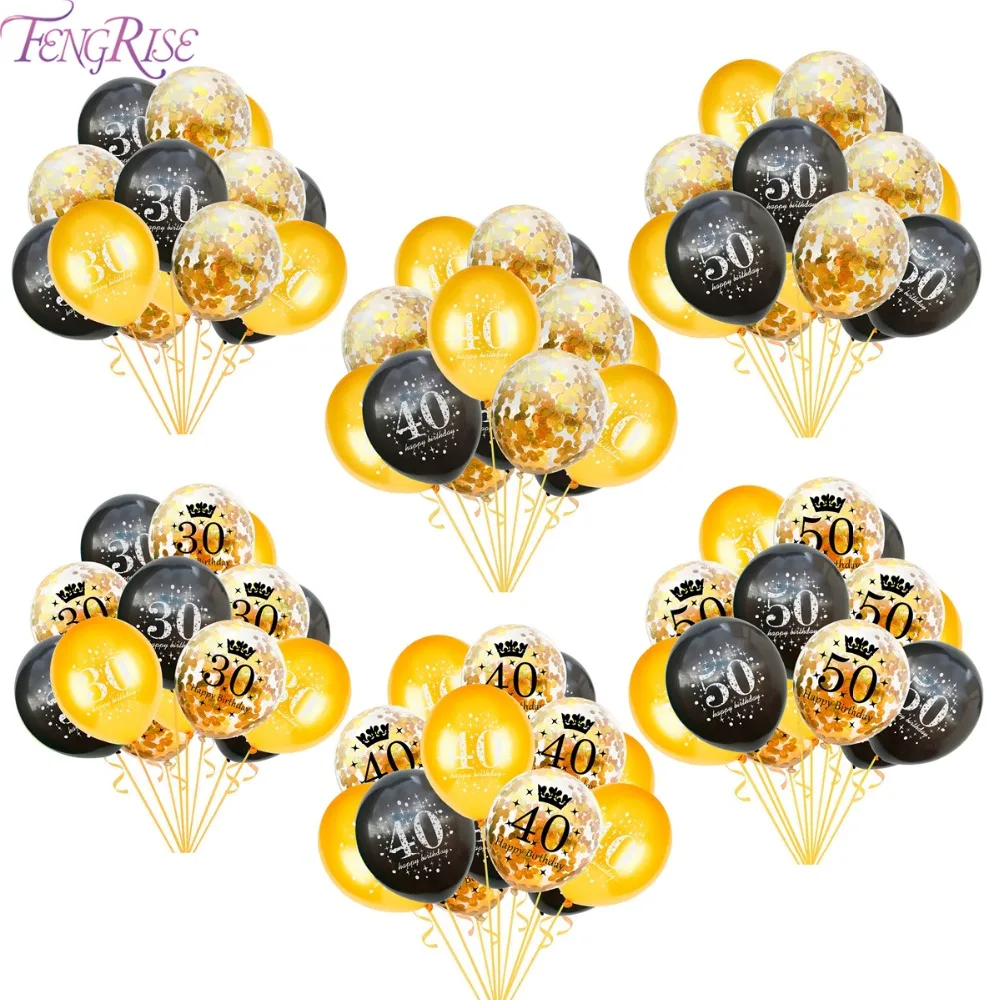 

FENGRISE 30th 40th 50th Birthday Balloons Gold Black Latex Balloons Adult Happy Birthday Party Decor Confetti Baloons Globos