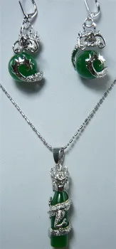 

Women's Wedding wholesale fancy design dragon inlay green gem earrings & pendant jewelry set jewelry
