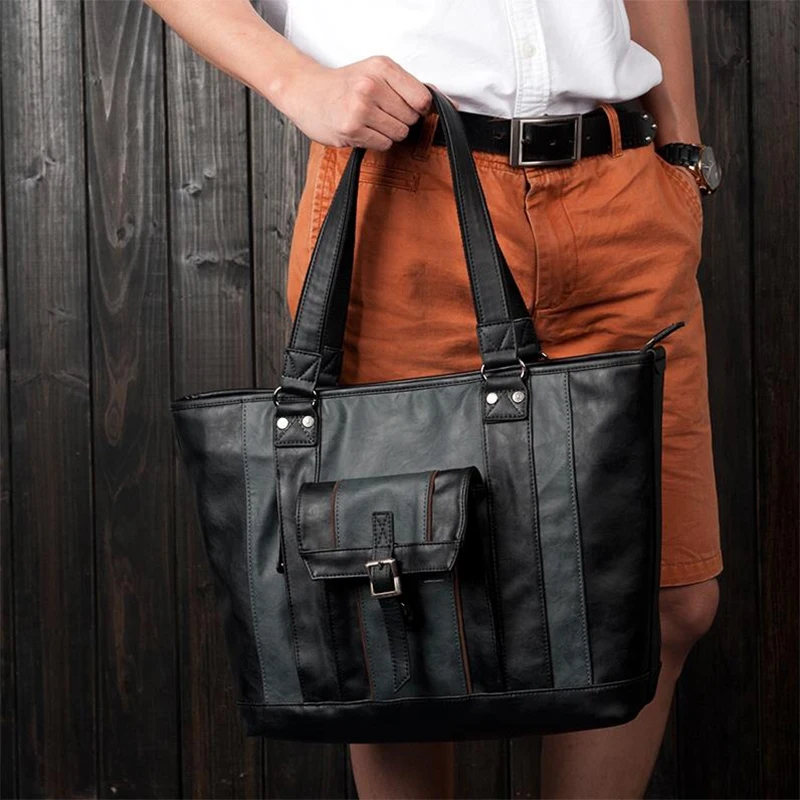 

UIYI Blue Gray Men's Handbag Casual Male leather PU Top-Handle Bags No Shoulder Strap for Men Party Hand raised 9.8 in # UYS7027