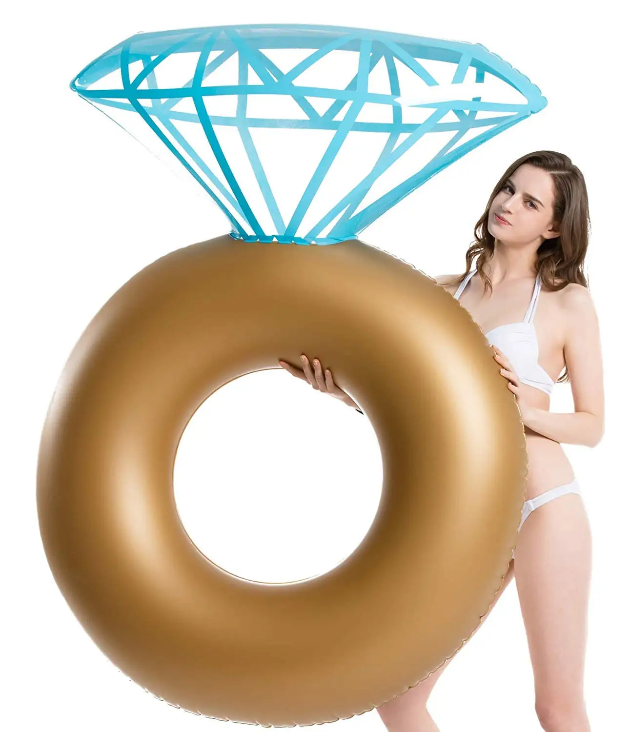 

Inflatable Diamond Ring Pool Float - Engagement Ring Bachelorette Party Tube Stagette Swimming Floaty Lounge for Adults & Kids
