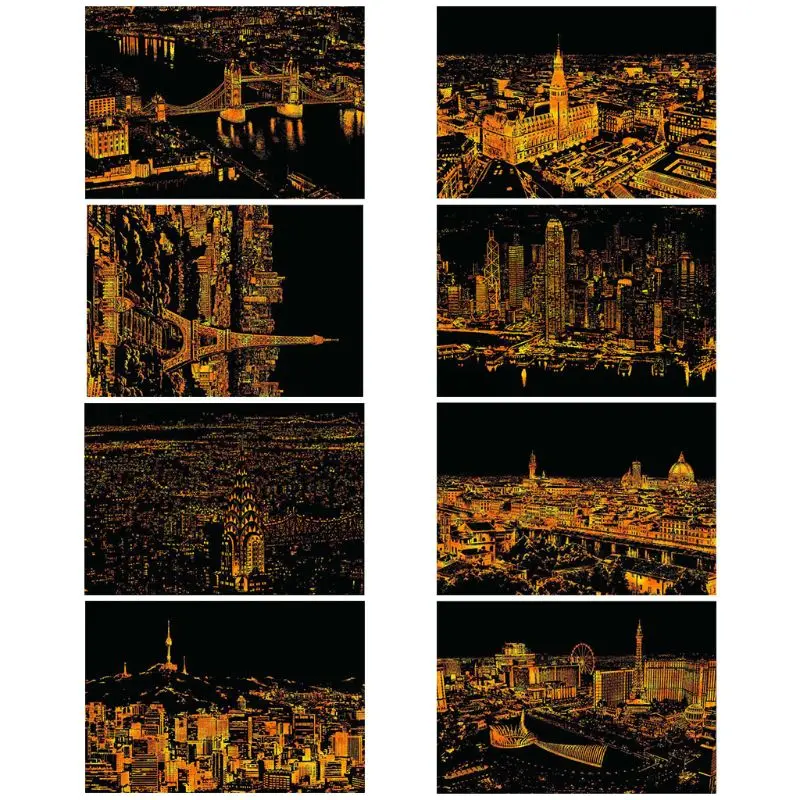 Креативная цветная открытка соскабливание ночные сцены царапины классический мир мода город знак поздравительные открытки