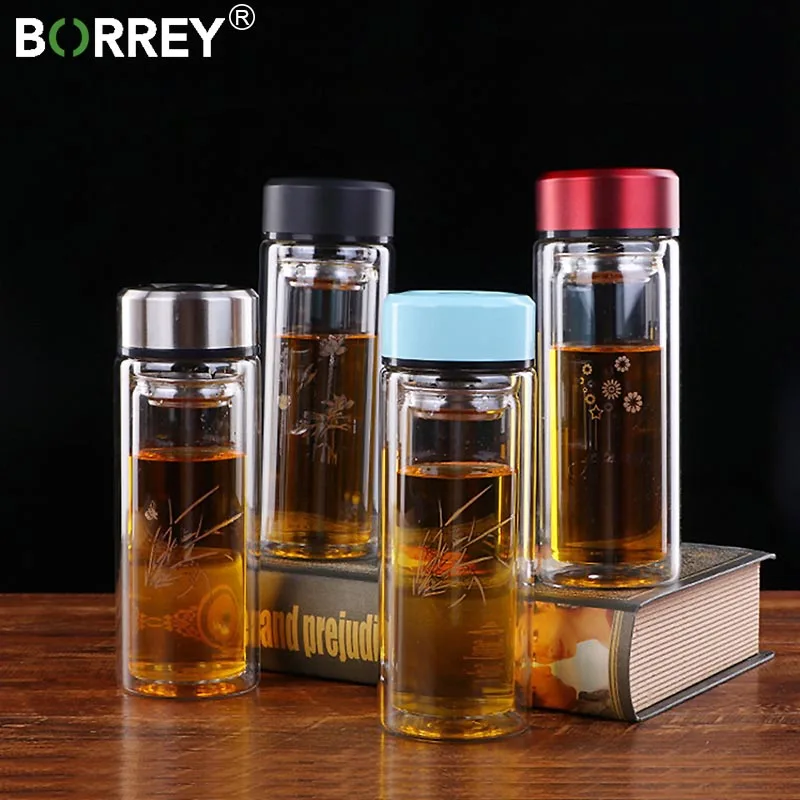 Najtaniej BORREY 300ML trwałe szkło butelka wody podwójna ściana szklana butelka na herbatę z zaparzacz do herbaty szkło biurowe butelka wody Bpa za darmo