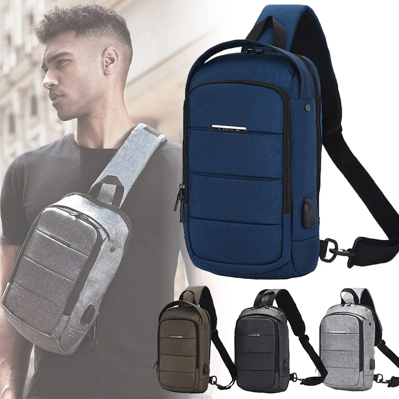 

Newly Men Anti Theft Chest Crossbody Bag Waterproof with USB Charging Port for Travel KA-BEST