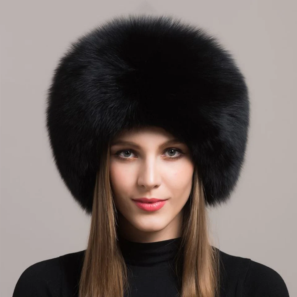 Модные Женские Настоящий Лисий мех шапка зимние теплые Аутентичные натурального меха с Топ куртка-бомбер твердая шляпа