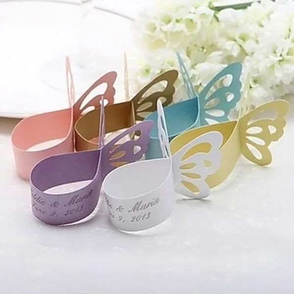 Pearlescent 50 Pcs/Set Lovely Butterfly Paper Napkin Rings Supplies For Wedding Party Decoration FPing