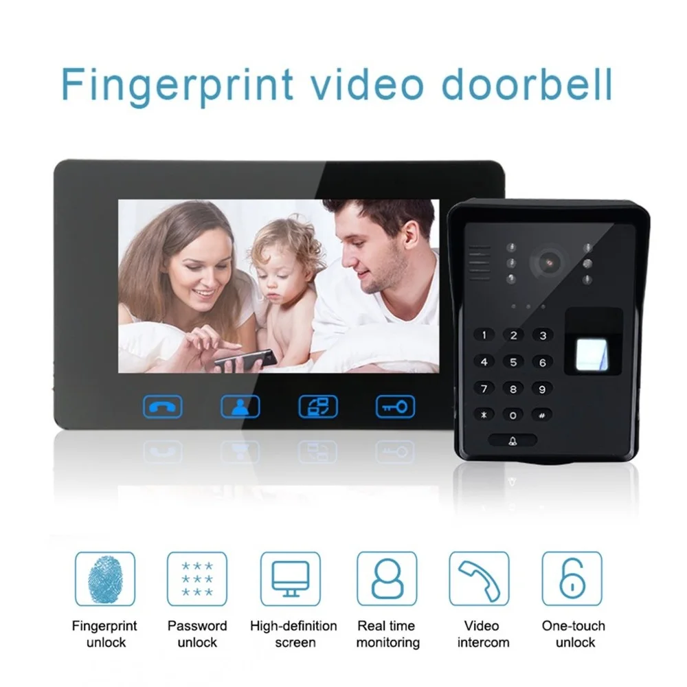 

Wifi Fingerprint Video Doorbell 7 inch Wireless door bell camera video-eye door viewer Intercom 2.4GHz Digital Door Phone system