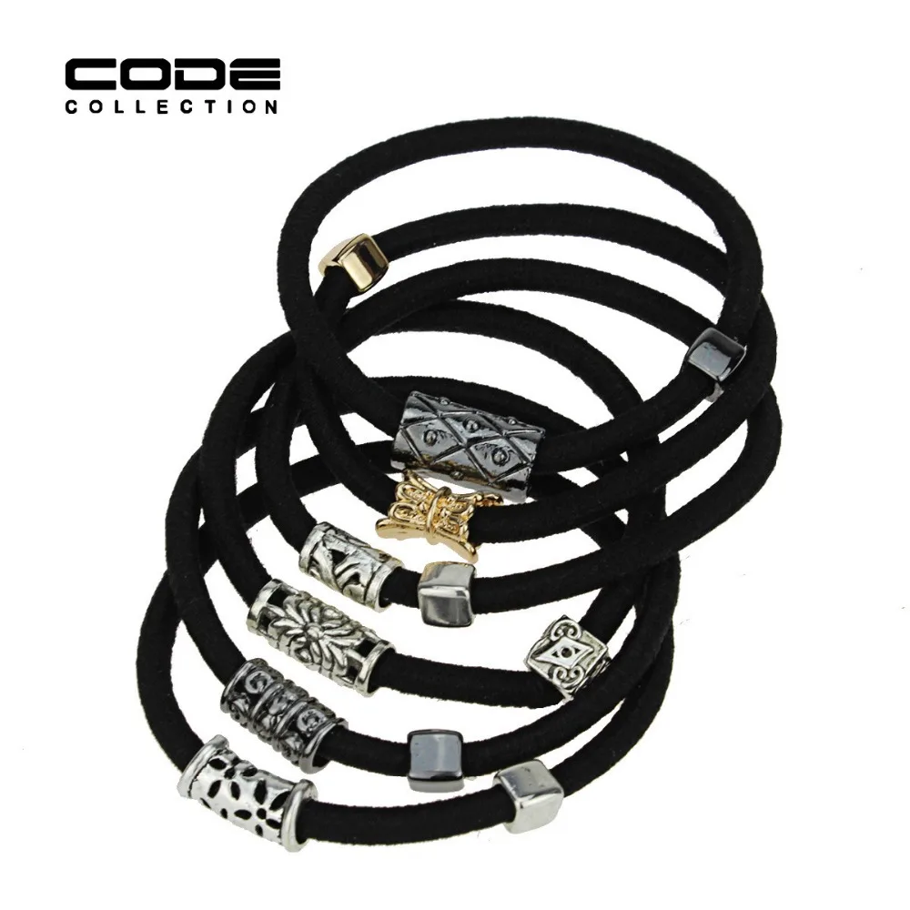 

6 PCS/set Punk Black Elastic Hair Band Hollow Out Gold Silver Alloy Ancient High Elastic Hair Rope Women Man Hair Accessories