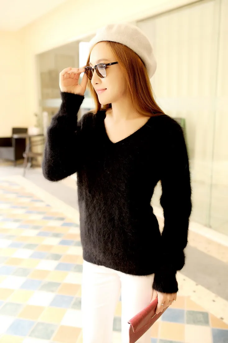 

Spring Woment Coat Plush Mink Fur Sweater Female Sweater Pullover Short Design Cashmere Knitted o-neck Plus Free Shipping JN037
