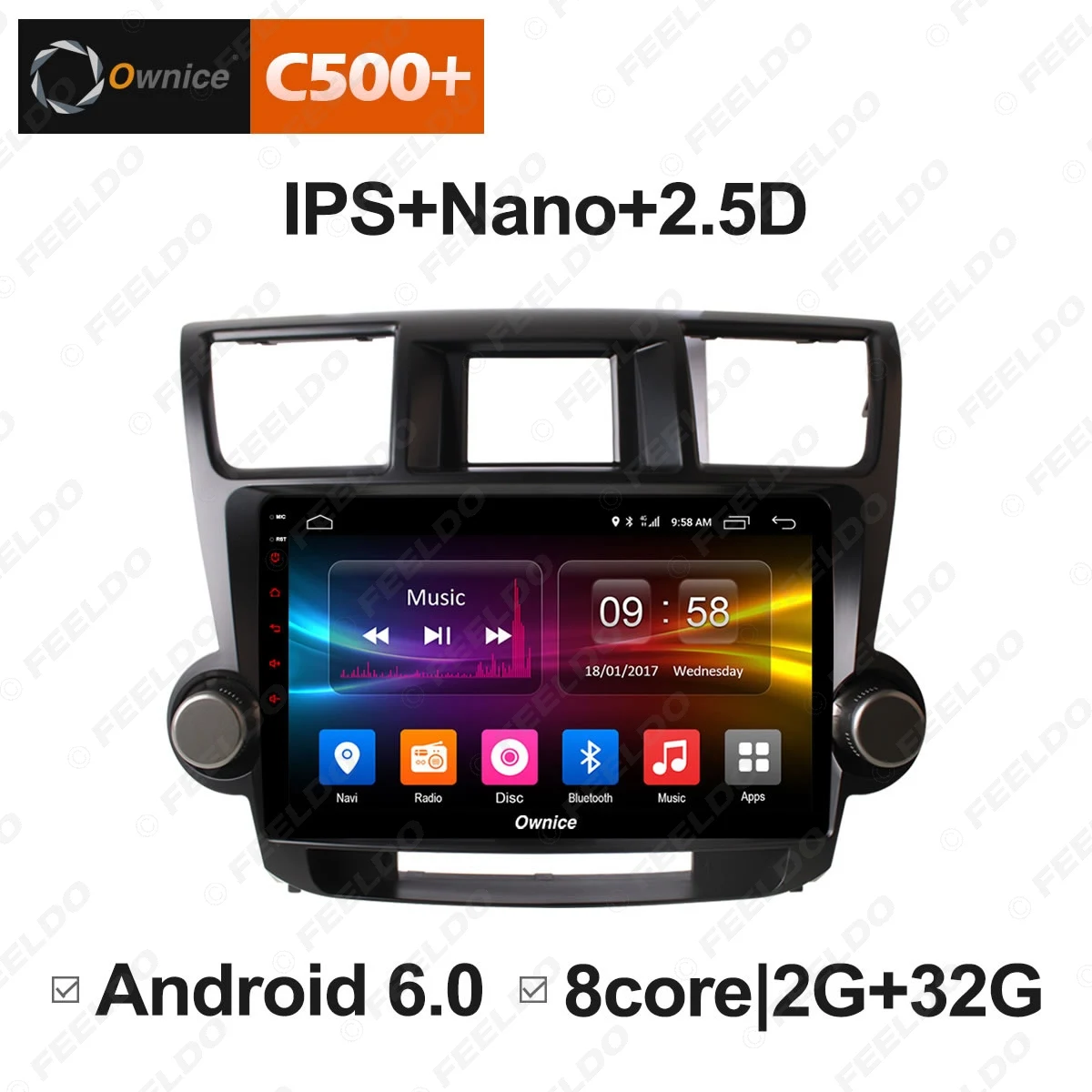 Flash Deal FEELDO  10.1" 2.5D Nano IPS Screen Android 6.0 Octa Core/DDR3 2G/32G/4G LTE Car Media Player With GPS For Toyota HIGHLANDER 2013 2