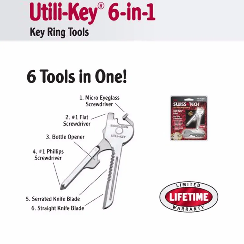 Многофункциональный ключ Utili 6 в 1 Карманный Брелок инструмент Мультитул для авто кемпинга оборудование полированный S