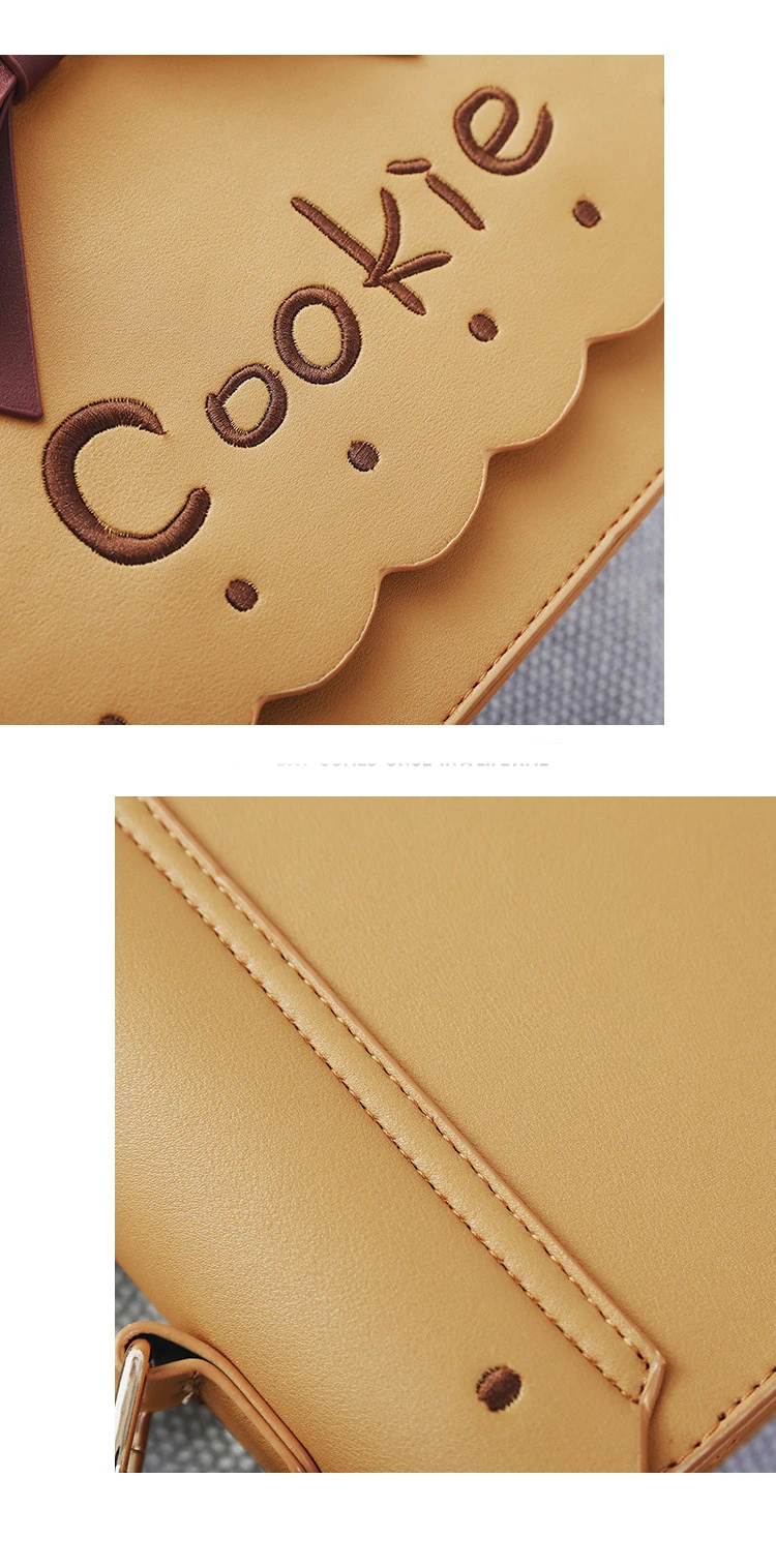Kawaii Girl Cookie Priting Brown Flap Messenger Bag Bow Lolita Style Pink Handbag Joker Leisure Sweet Scrub PU Shoulder Bag10