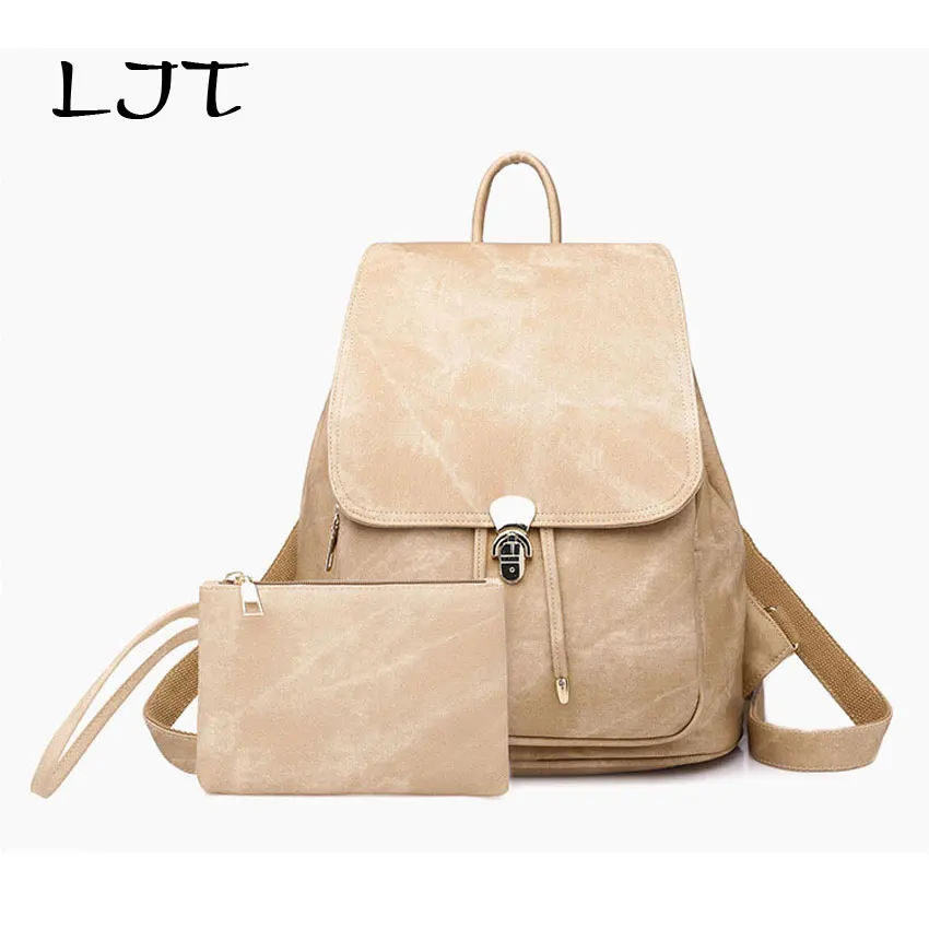 LJT PU Leatehr Backpack Womens Large Capacity Imitation Denim Pattern