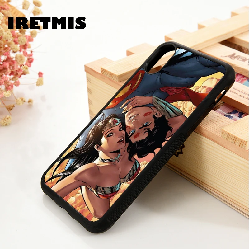 

Iretmis 5 5S SE 6 6S Silicone Rubber phone case cover for iPhone 7 8 plus X Xs Max XR Superman Wonder Woman Happy Kiss DC Fly