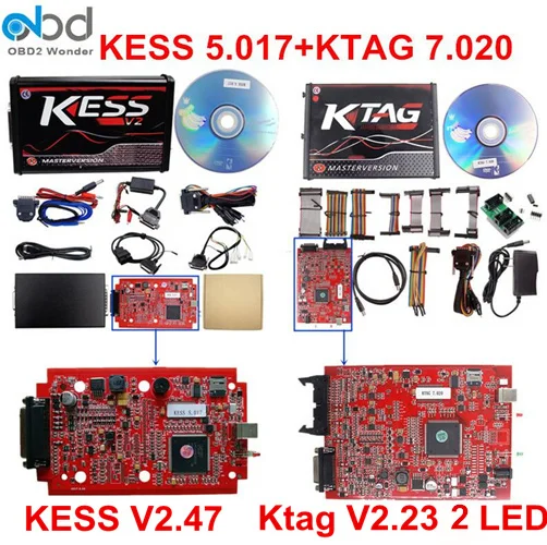 Онлайн красная печатная плата KESS V2 V5.017 ЕС Версия KESS 2,47 K-TAG 7,020 Ktag V7.020 V2.25 ECU чип Тюнинг Комплект OBD2 OBDII ECU программист - Цвет: KESS KTAG 2 LED Ligh