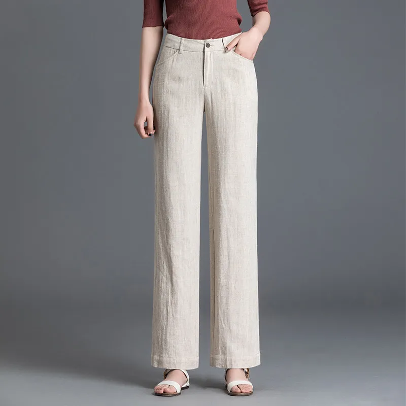 Cotton Linen Wide-leg Pants Women Summer High Waist Show Thin Trousers Casual Loose Straight Pants Cotton Linen Wide-leg Pants Women Summer High Waist Show Thin Trousers Casual Loose Straight Pants