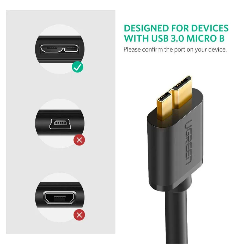 Ugreen المصغّر usb 3.0 كابل 2.1A 1 M سريع شحن كابل بيانات سلك USB كابلات الهاتف المحمول لسامسونج ملاحظة 3 S5 توشيبا قرص صلب