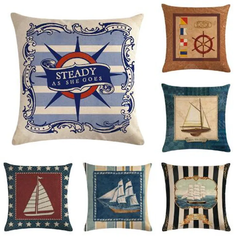 

Antique nautical elements pattern linen/cotton throw pillow covers couch pillows