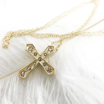 AEAW Solid 14K Yellow Gold Lab Grown Moissanite Diamond Cross Pendant Necklace For Women 4