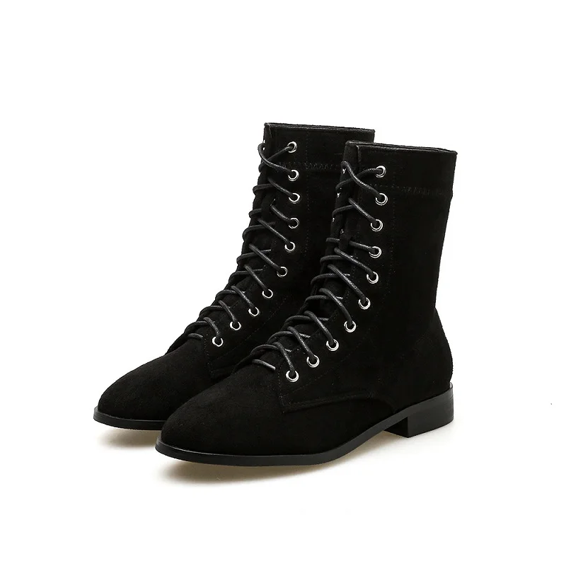 

2018 autumn and winter new tie with high help British style Korean version of wild scrub women's booties black ljj 1120